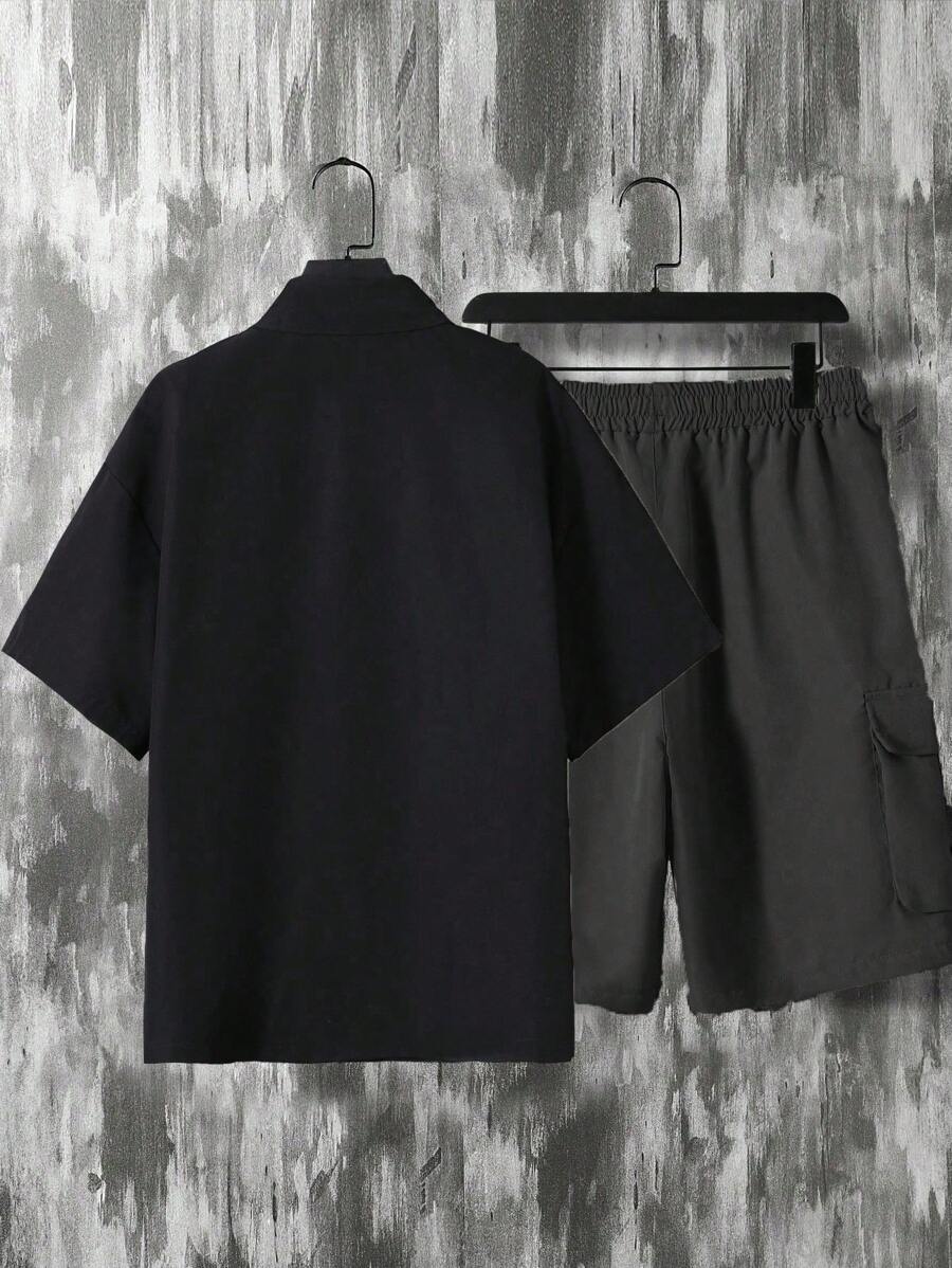 Deux ensemble utilitaire urbain chemise streetwear et short cargo