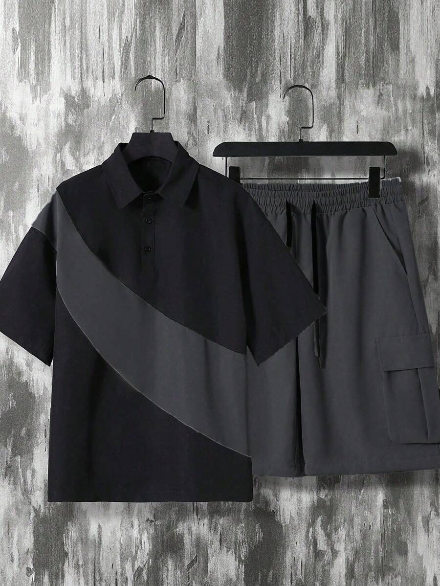 Deux ensemble utilitaire urbain chemise streetwear et short cargo