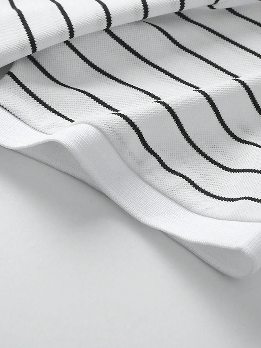 Chemise rayée à manches courtes et quart de bouton pour homme