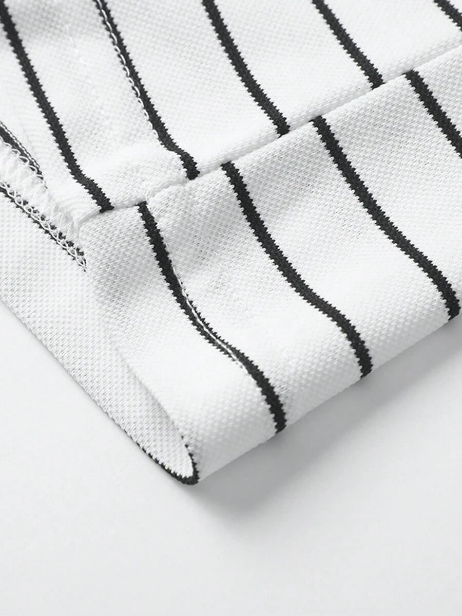 Chemise rayée à manches courtes et quart de bouton pour homme