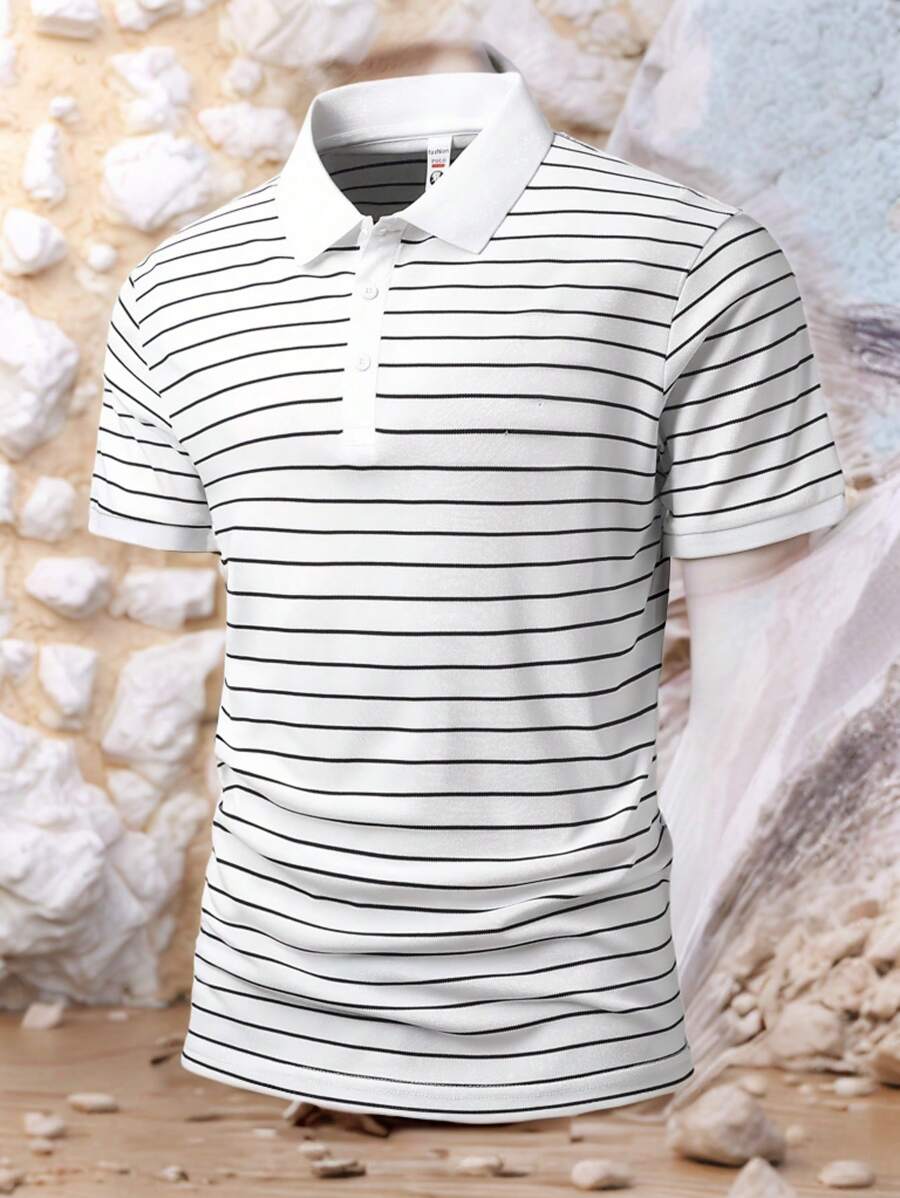 Chemise rayée à manches courtes et quart de bouton pour homme