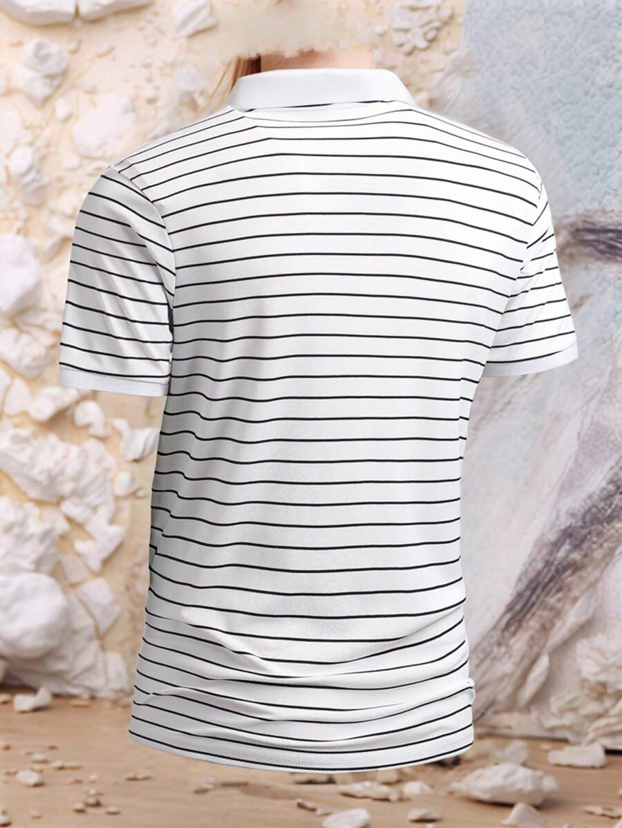 Chemise rayée à manches courtes et quart de bouton pour homme