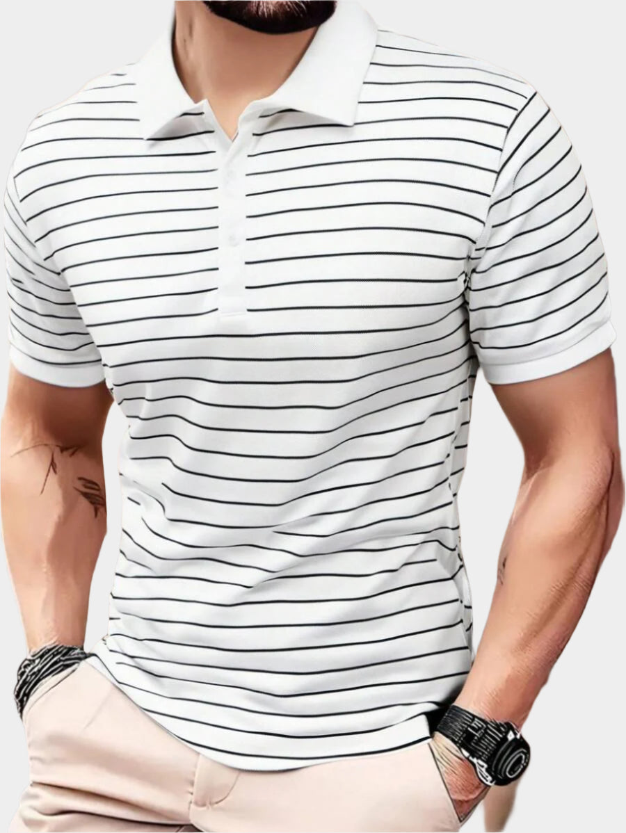 Chemise rayée à manches courtes et quart de bouton pour homme