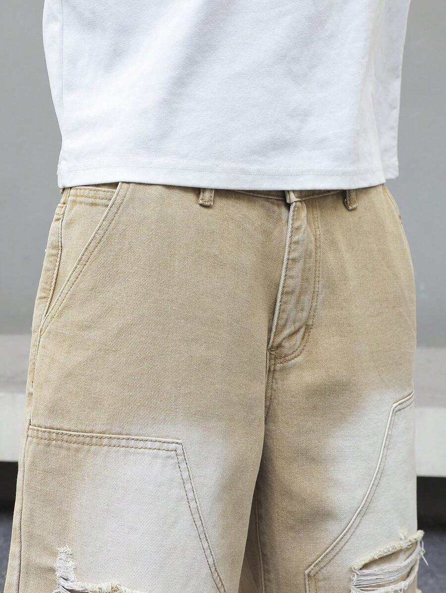 Jorts denim à franges effet usé streetwear casual tendance pour homme