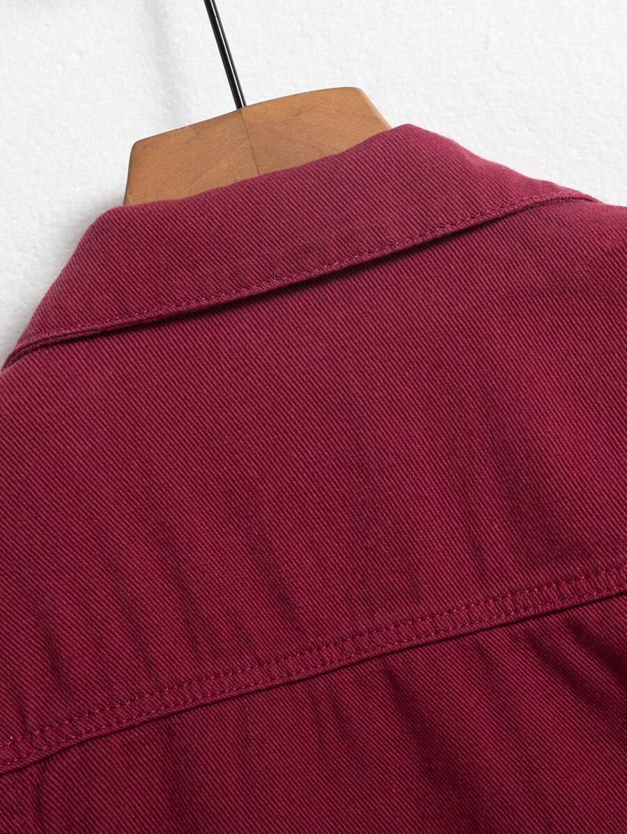 Chemise en jean décontractée unie avec poche à rabat pour homme