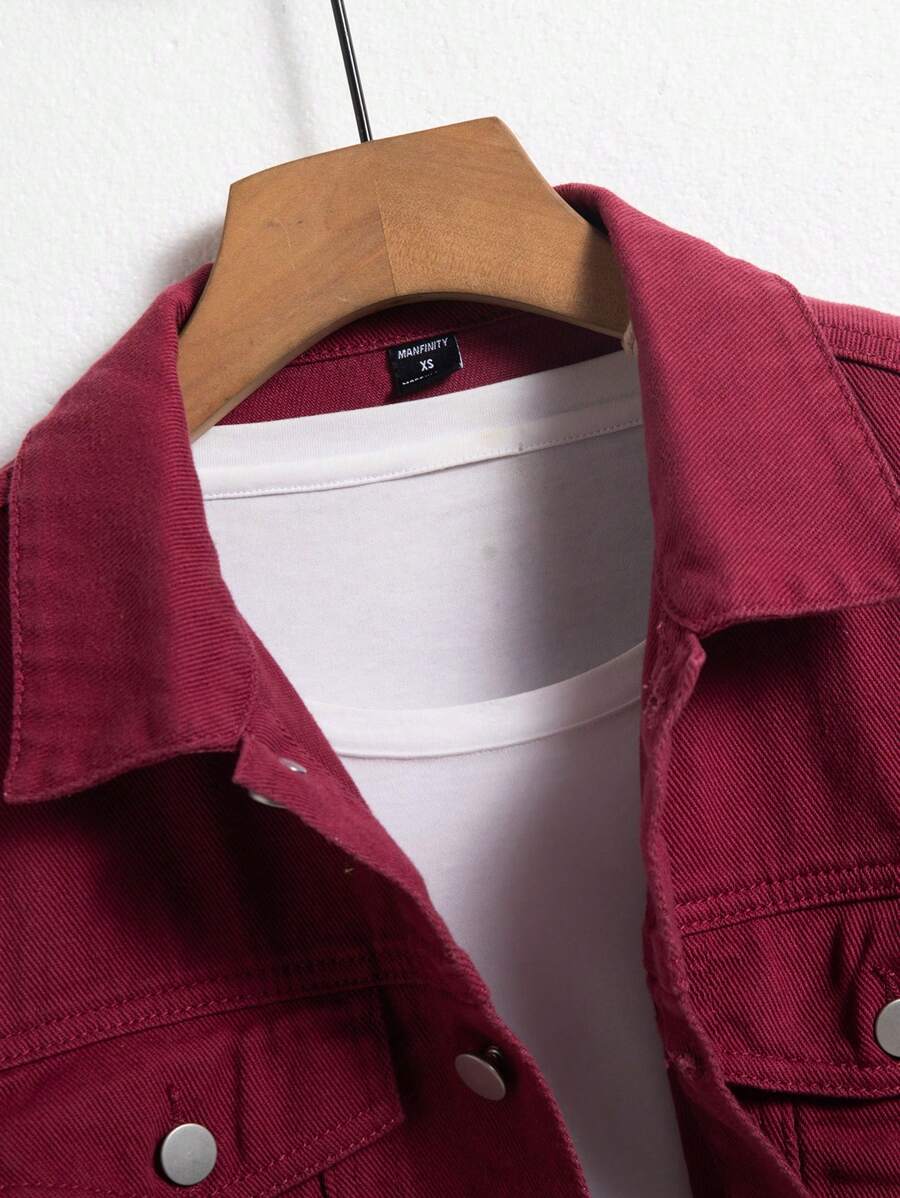Chemise en jean décontractée unie avec poche à rabat pour homme