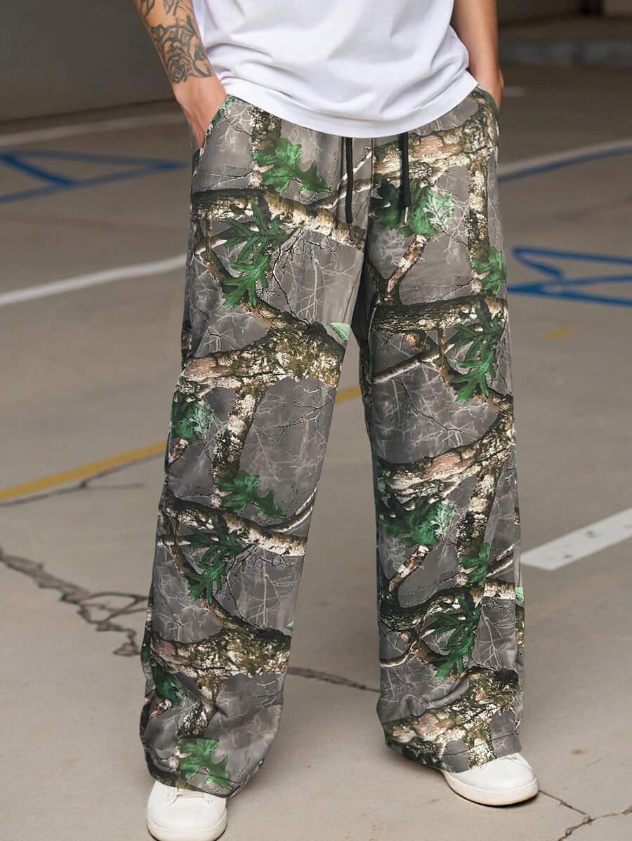 Pantalon de survêtement coupe droite, décontracté et à imprimé intégral