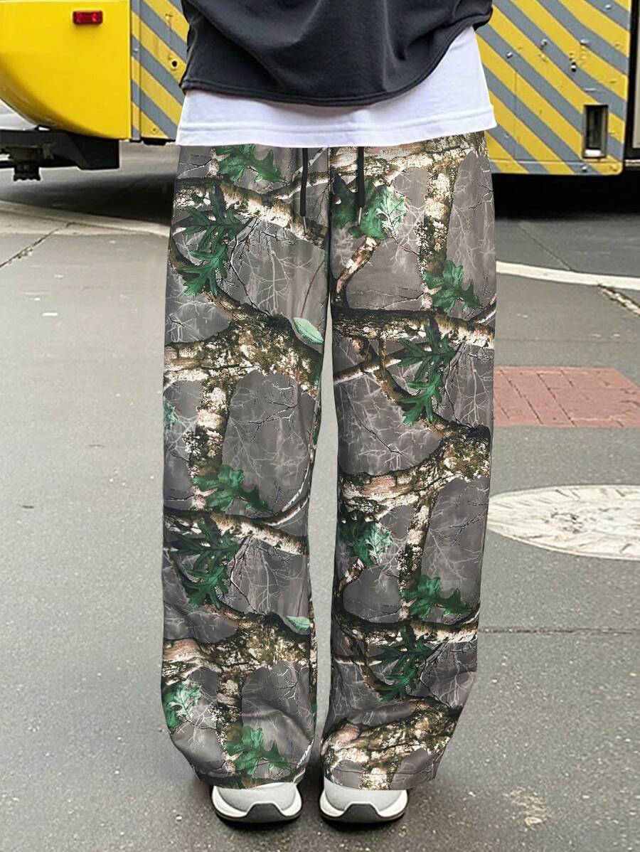 Pantalon de survêtement coupe droite, décontracté et à imprimé intégral