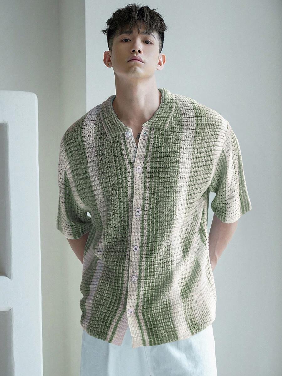 Chemises décontractées à rayures et boutons au crochet - haut d'été pour hommes
