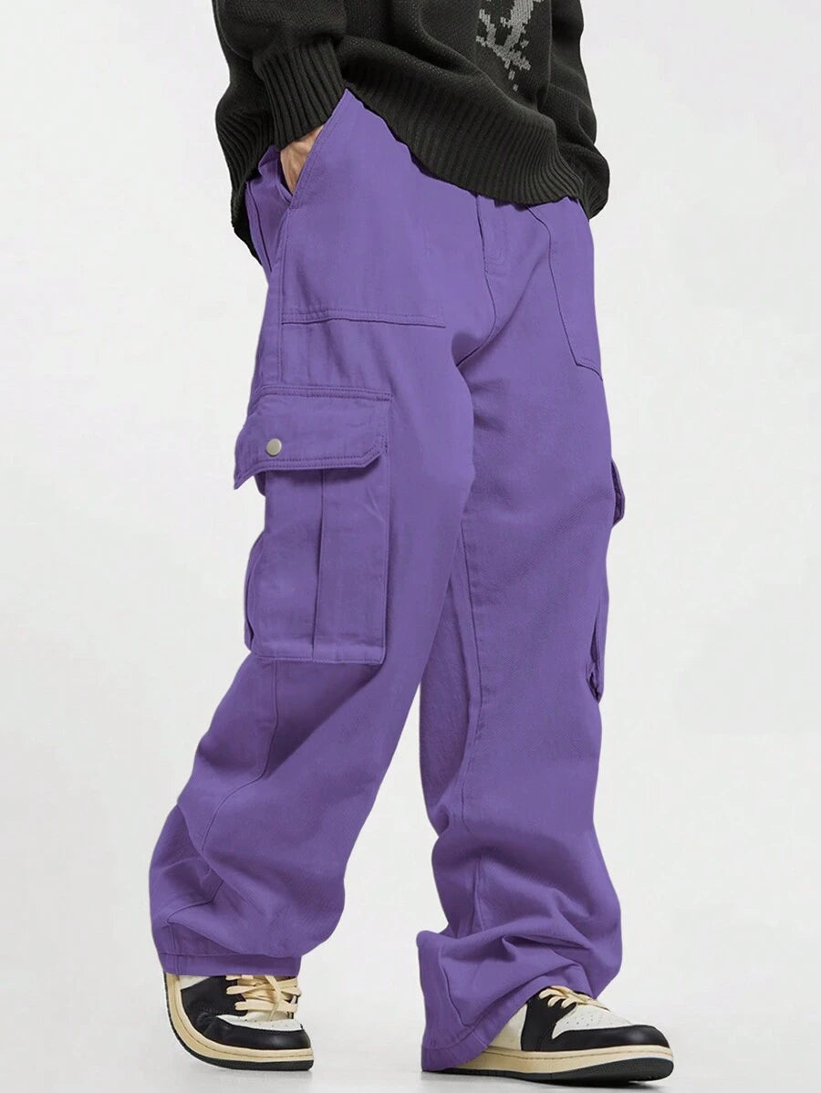 Pantalon cargo décontracté coupe ample avec rabat et poches utilitaires latérales
