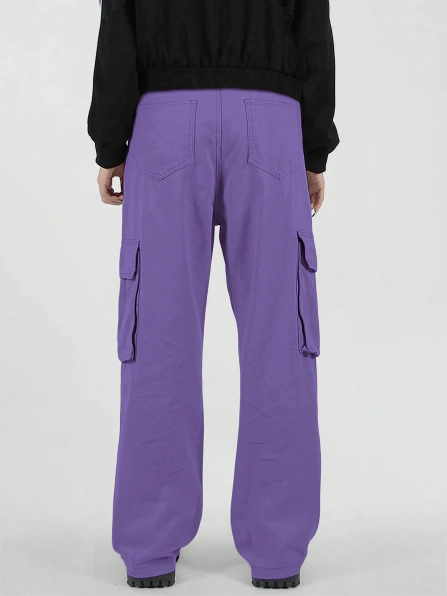 Pantalon cargo décontracté coupe ample avec rabat et poches utilitaires latérales