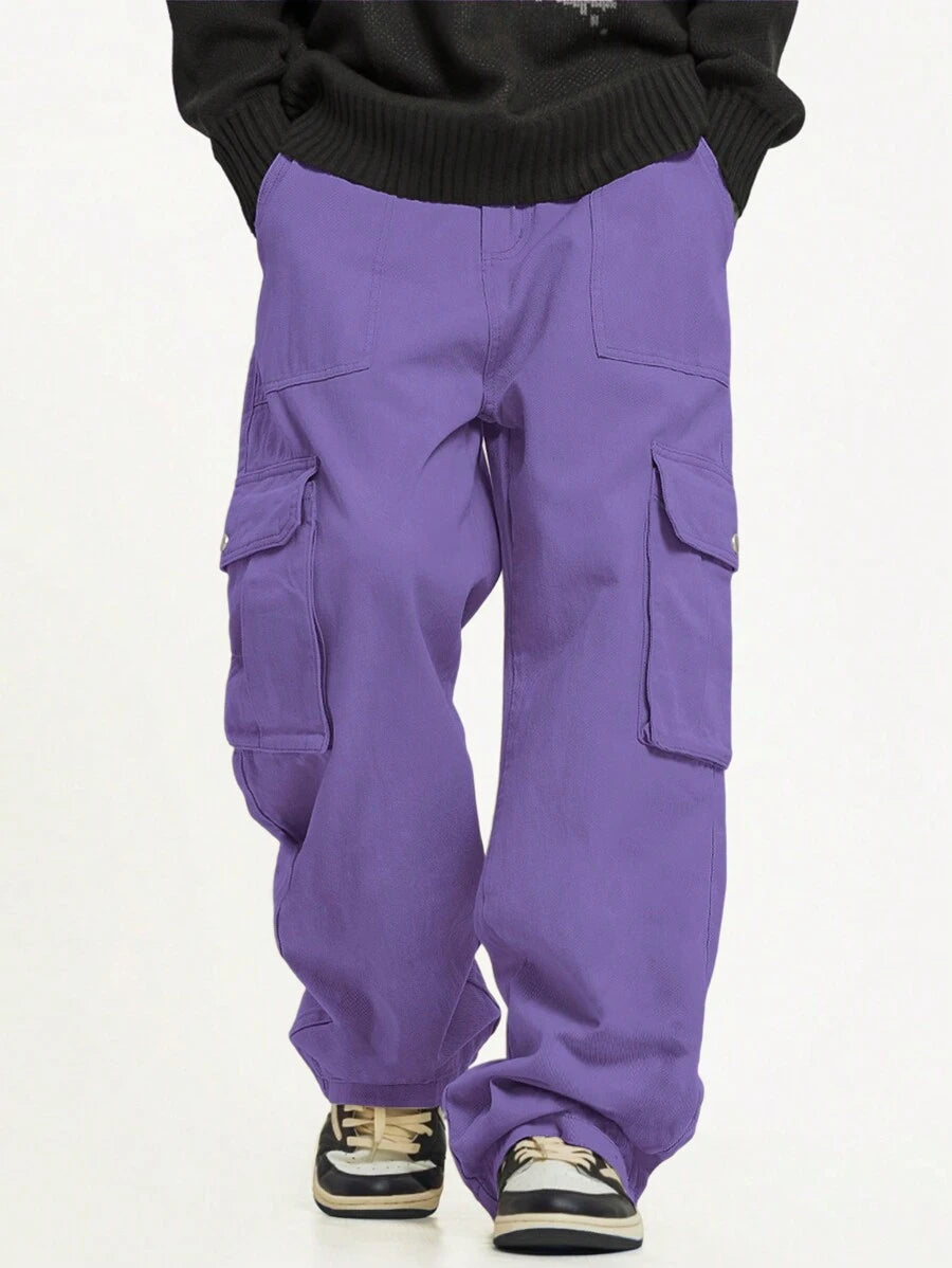Pantalon cargo décontracté coupe ample avec rabat et poches utilitaires latérales