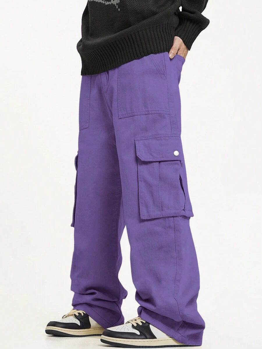 Pantalon cargo décontracté coupe ample avec rabat et poches utilitaires latérales