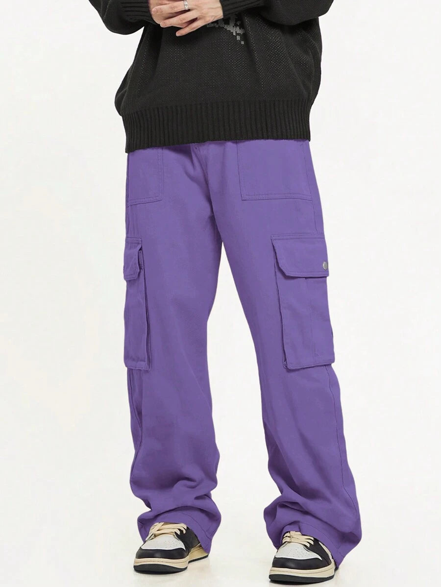 Pantalon cargo décontracté coupe ample avec rabat et poches utilitaires latérales