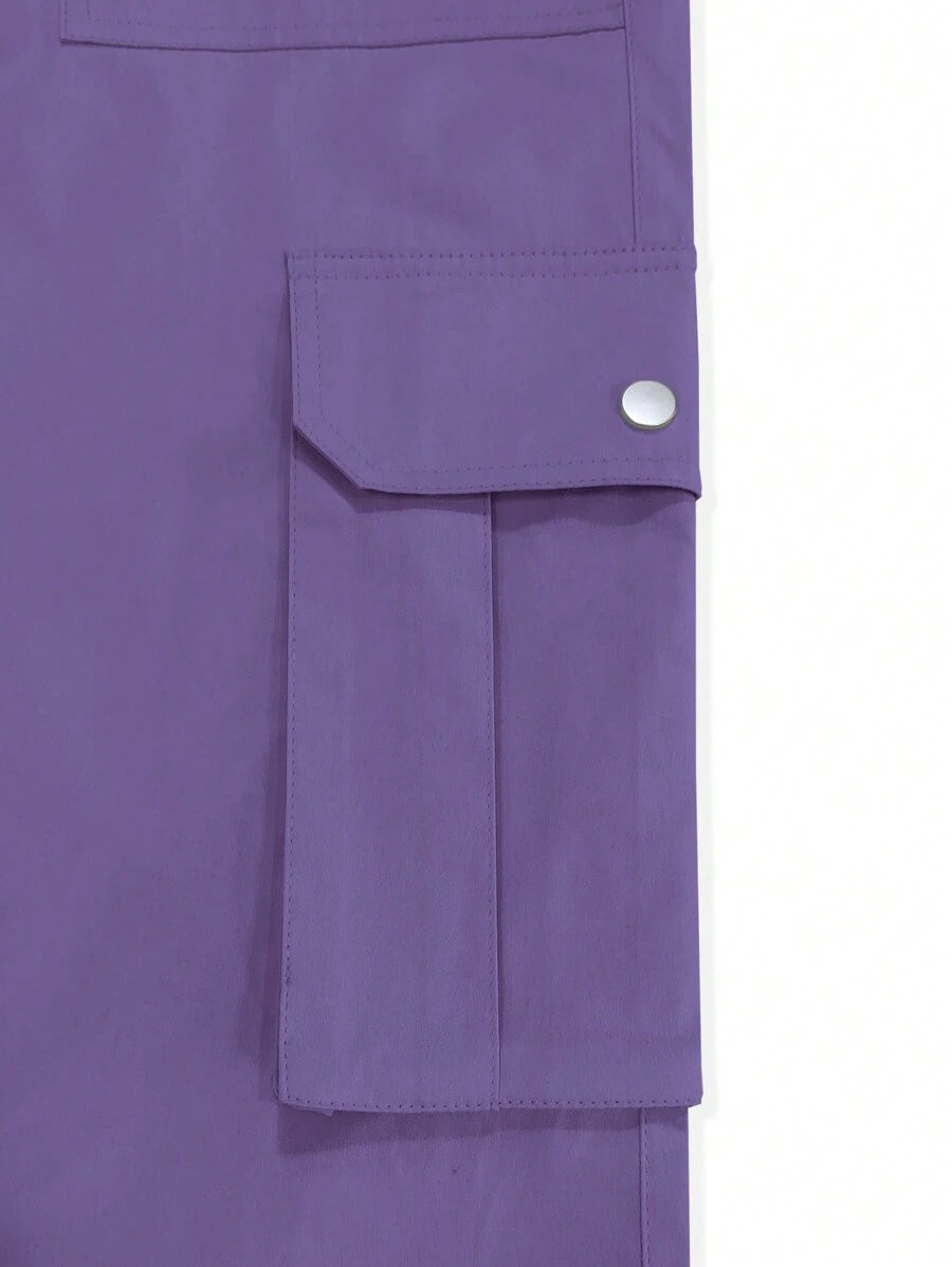 Pantalon cargo décontracté coupe ample avec rabat et poches utilitaires latérales