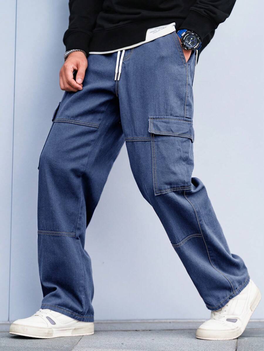 Pantalon cargo coupe ample avec cordon de serrage à la taille pour homme