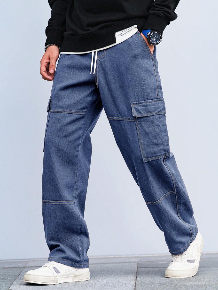 Pantalon cargo coupe ample avec cordon de serrage à la taille pour homme