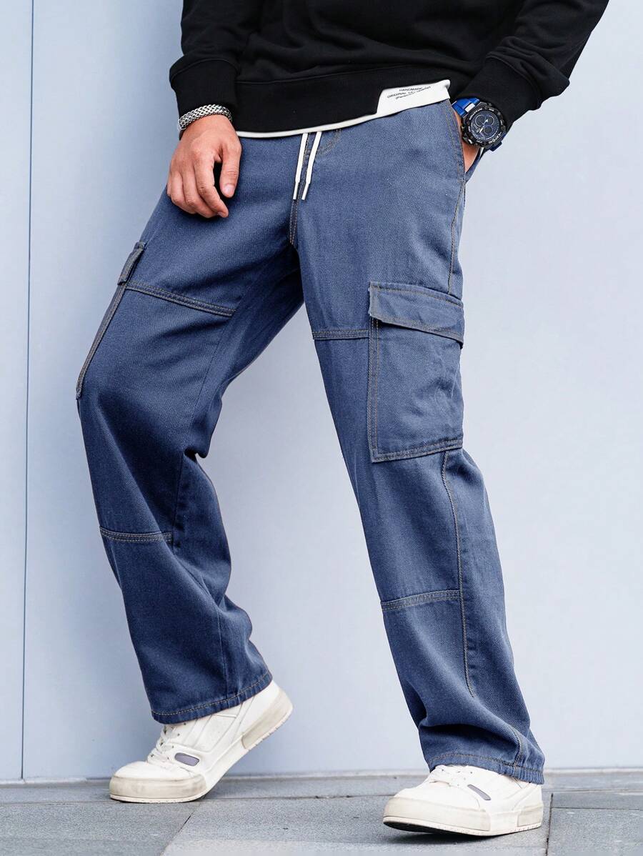 Pantalon cargo coupe ample avec cordon de serrage à la taille pour homme