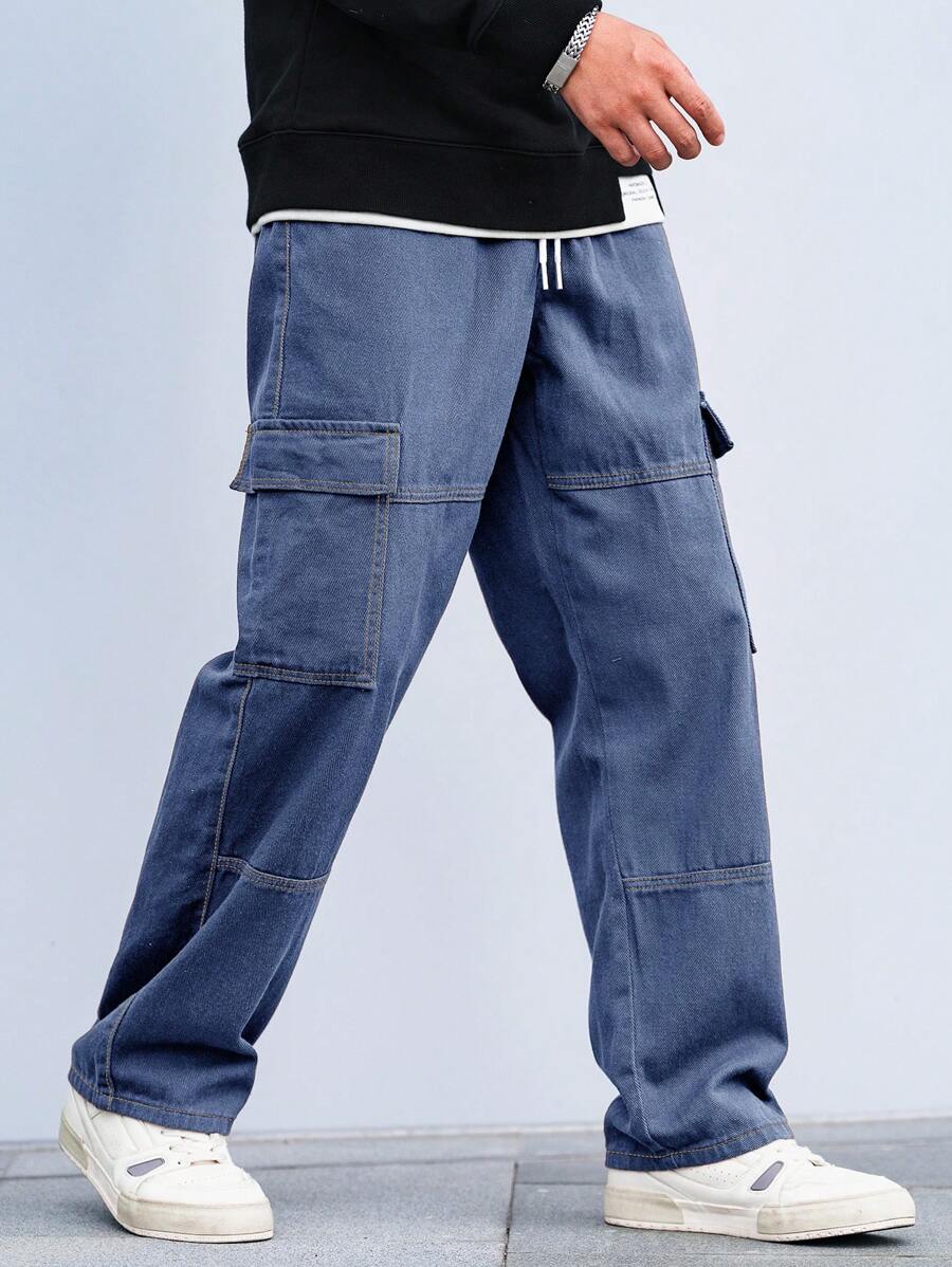 Pantalon cargo coupe ample avec cordon de serrage à la taille pour homme