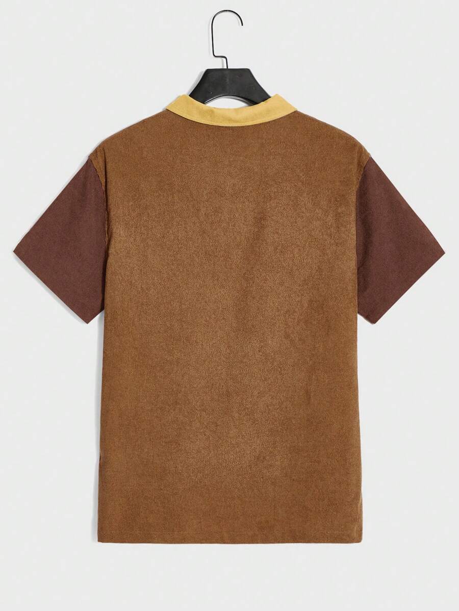 Polo décontracté à boutons et blocs de couleurs pour homme