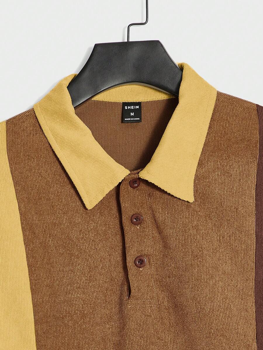 Polo décontracté à boutons et blocs de couleurs pour homme