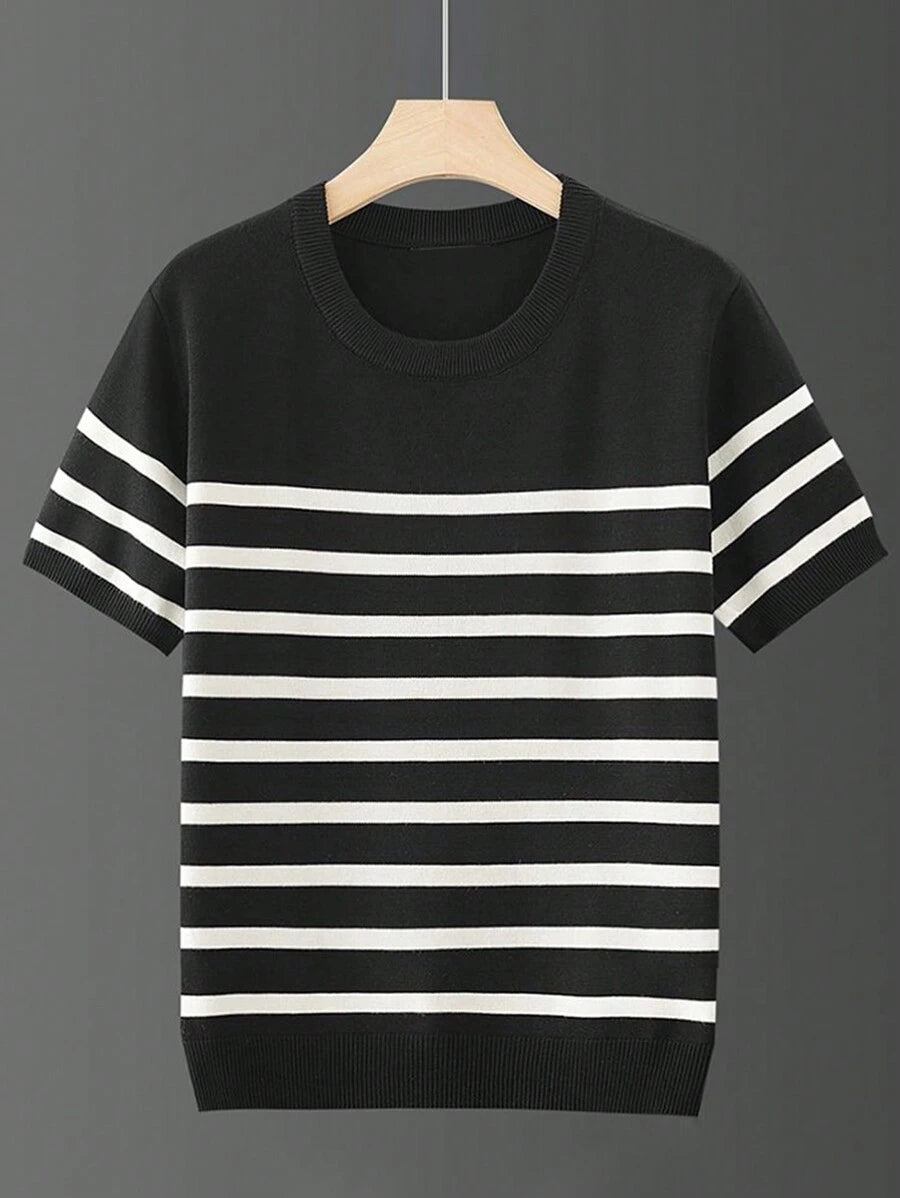 Chemise décontractée à rayures et col ras du cou - Mode masculine au quotidien