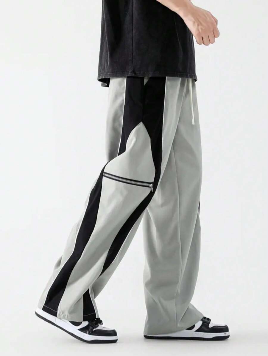 Pantalon de survêtement ample contrasté avec poches zippées – Streetwear homme