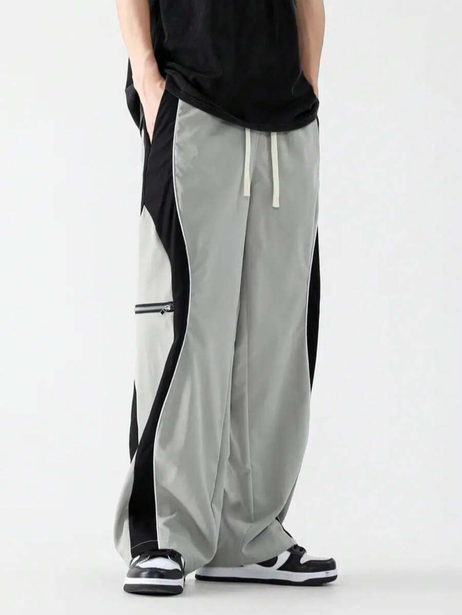 Pantalon de survêtement ample contrasté avec poches zippées – Streetwear homme