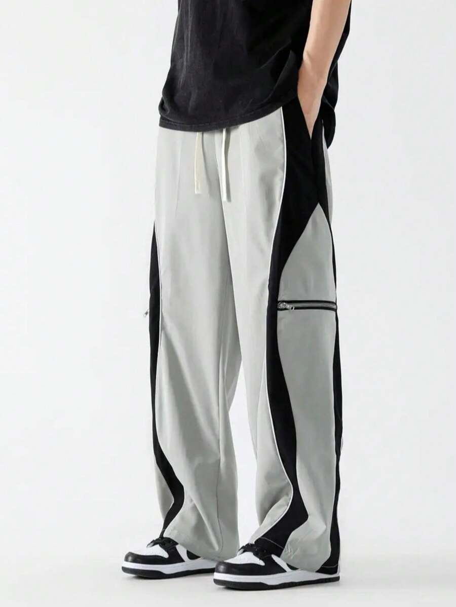 Pantalon de survêtement ample contrasté avec poches zippées – Streetwear homme