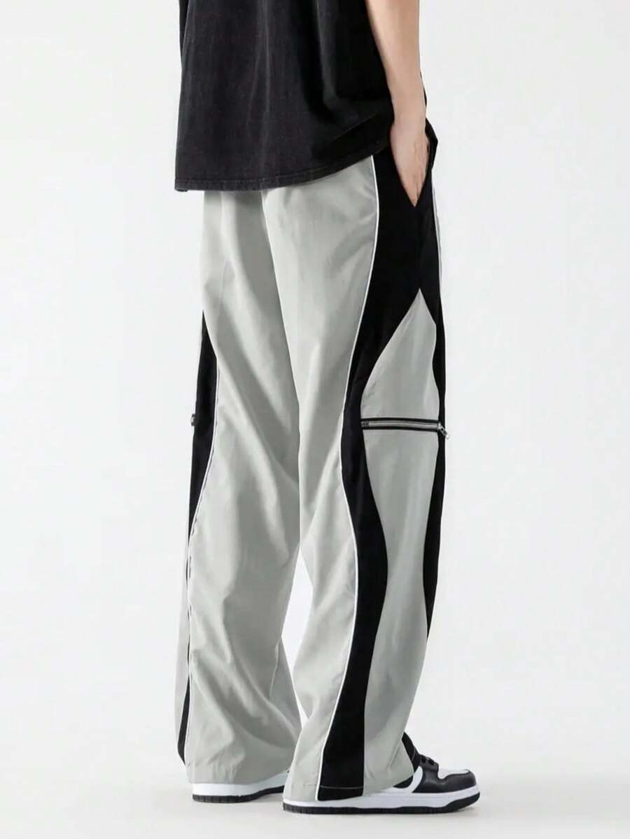 Pantalon de survêtement ample contrasté avec poches zippées – Streetwear homme