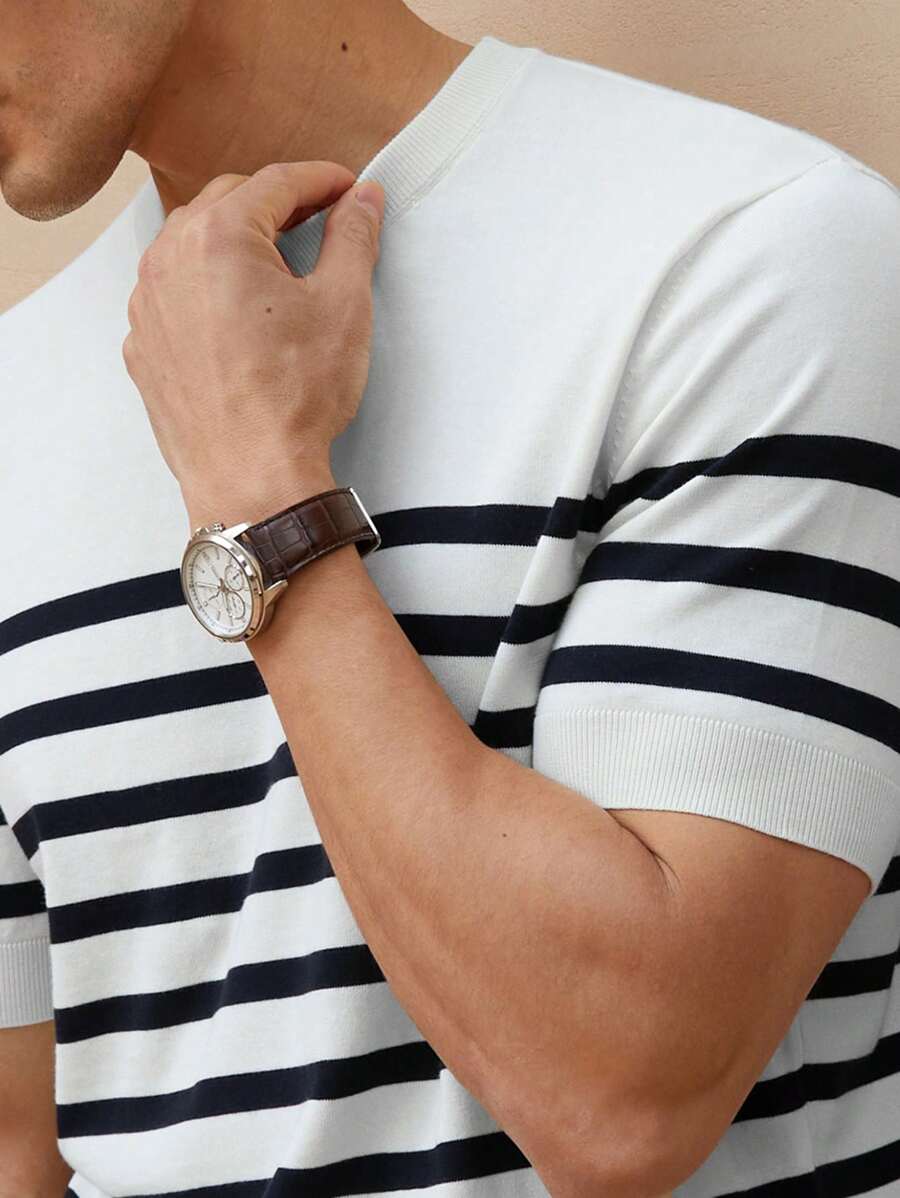 Chemise décontractée à rayures et col ras du cou - Mode masculine au quotidien