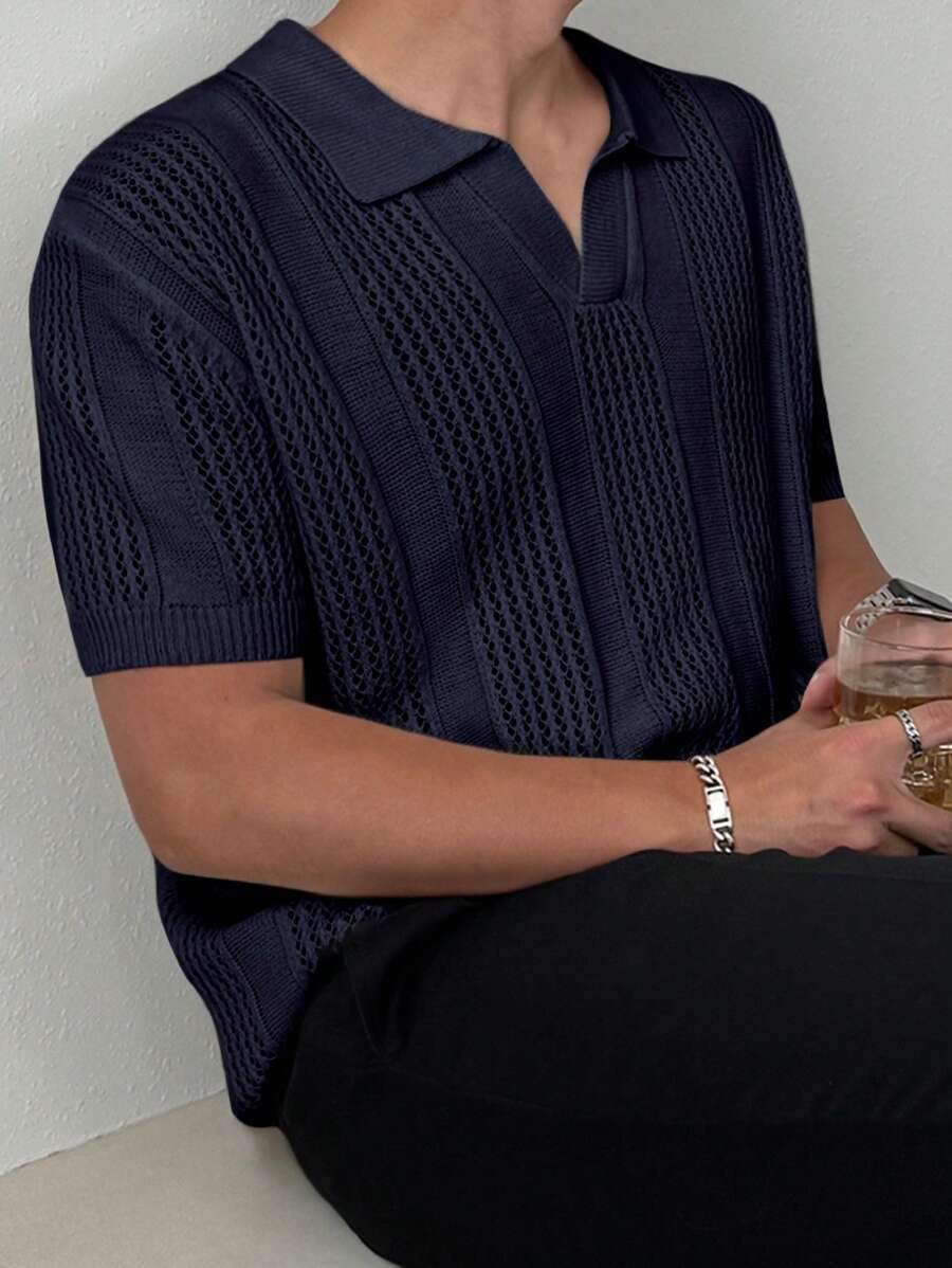 Chemises au crochet homme polo col V tricoté style élégant été
