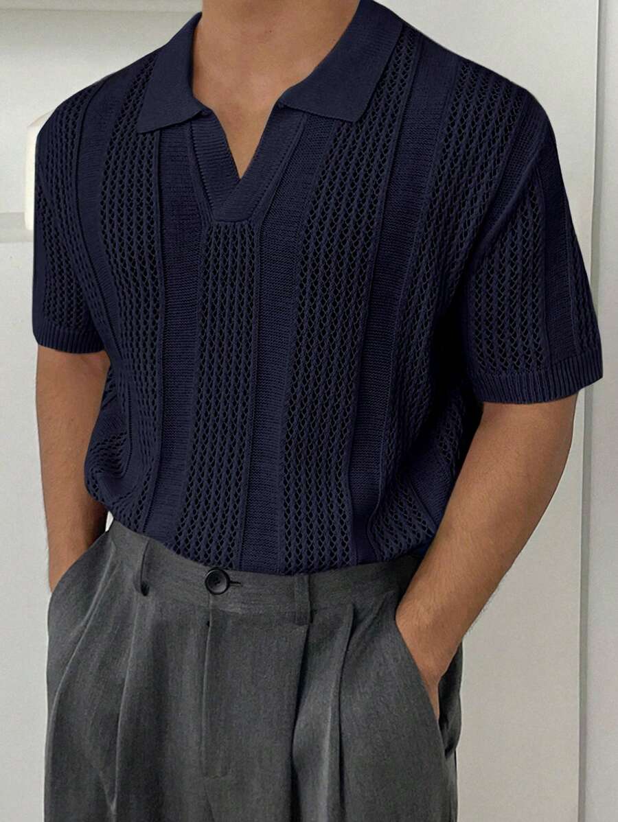 Chemises au crochet homme polo col V tricoté style élégant été
