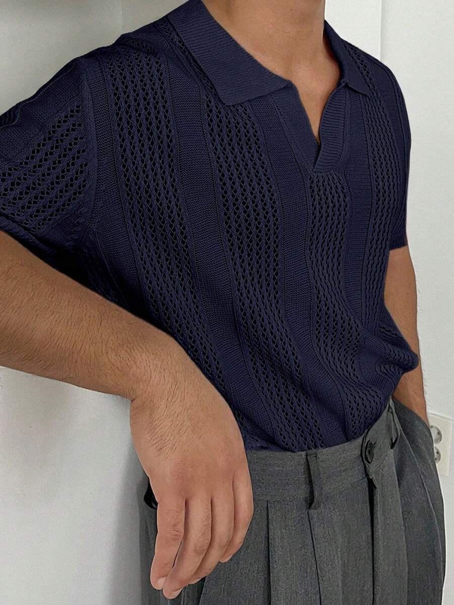 Chemises au crochet homme polo col V tricoté style élégant été