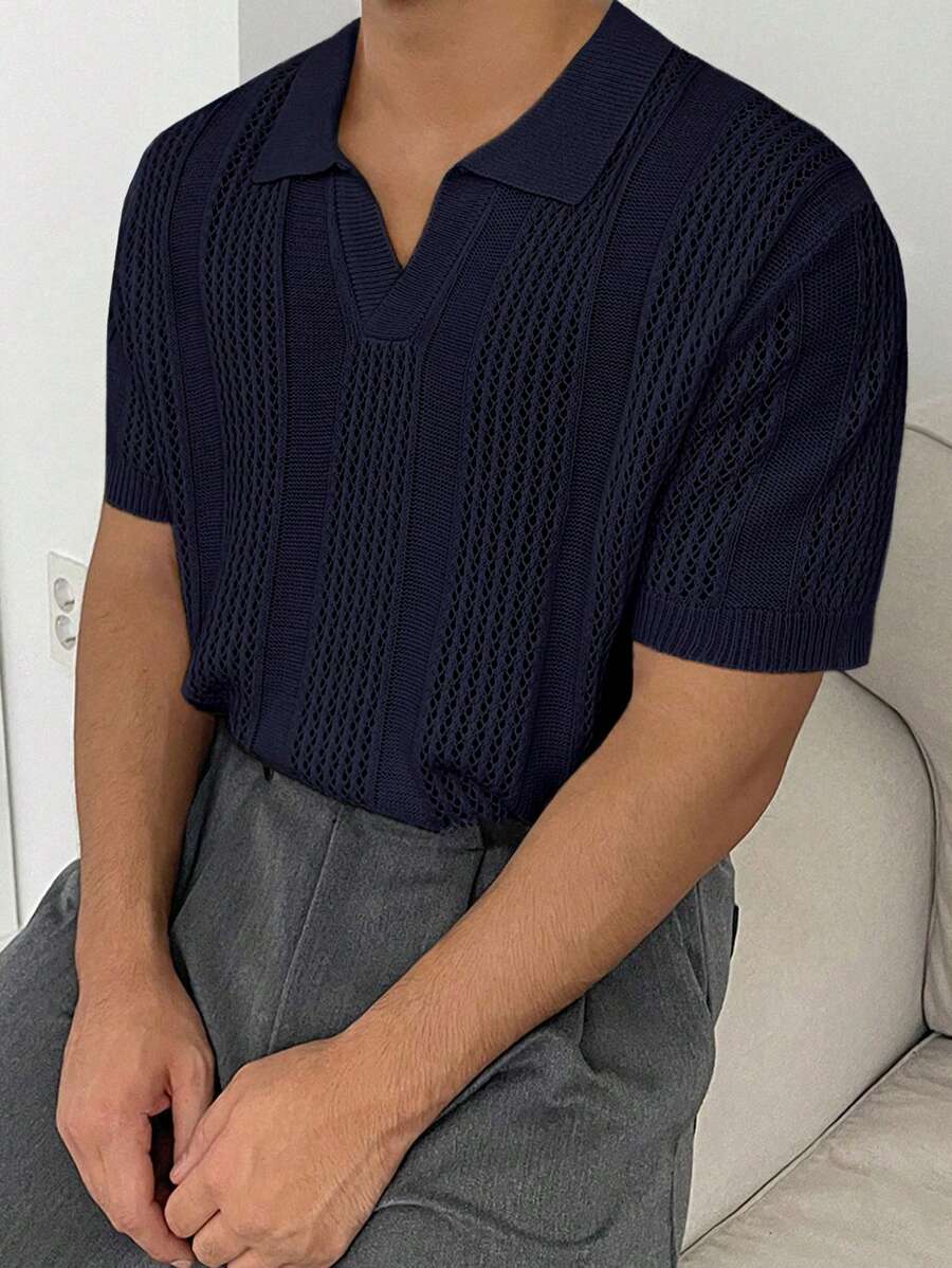 Chemises au crochet homme polo col V tricoté style élégant été