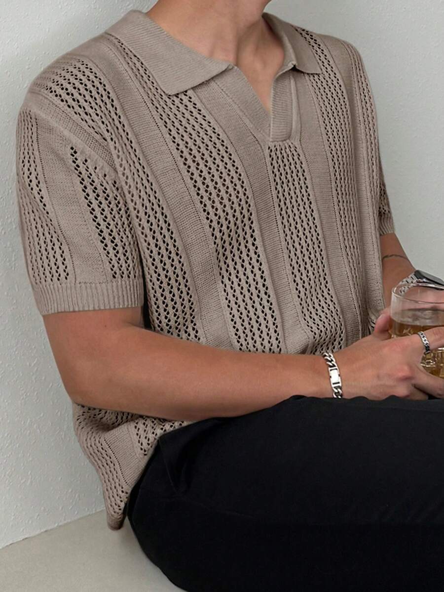 Chemises au crochet homme polo col V tricoté style élégant été