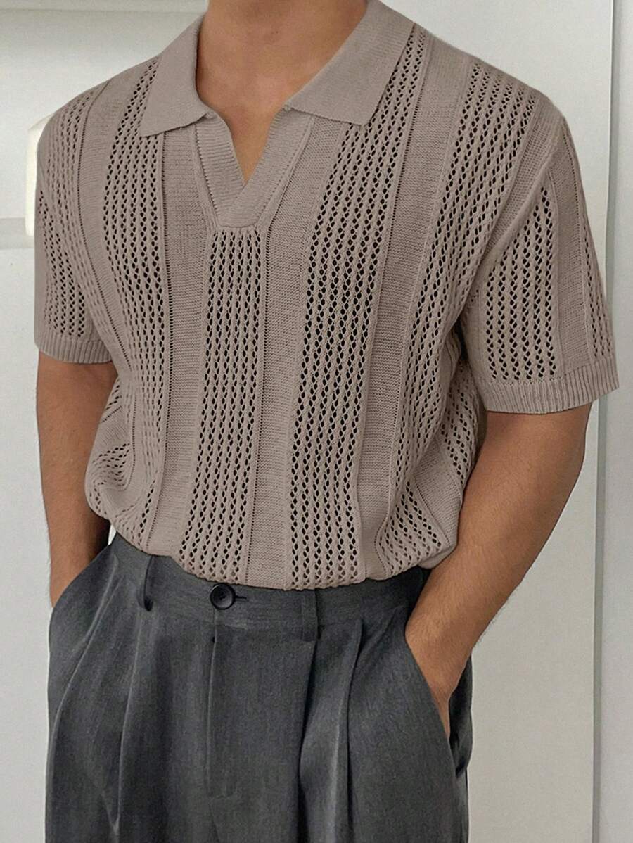 Chemises au crochet homme polo col V tricoté style élégant été