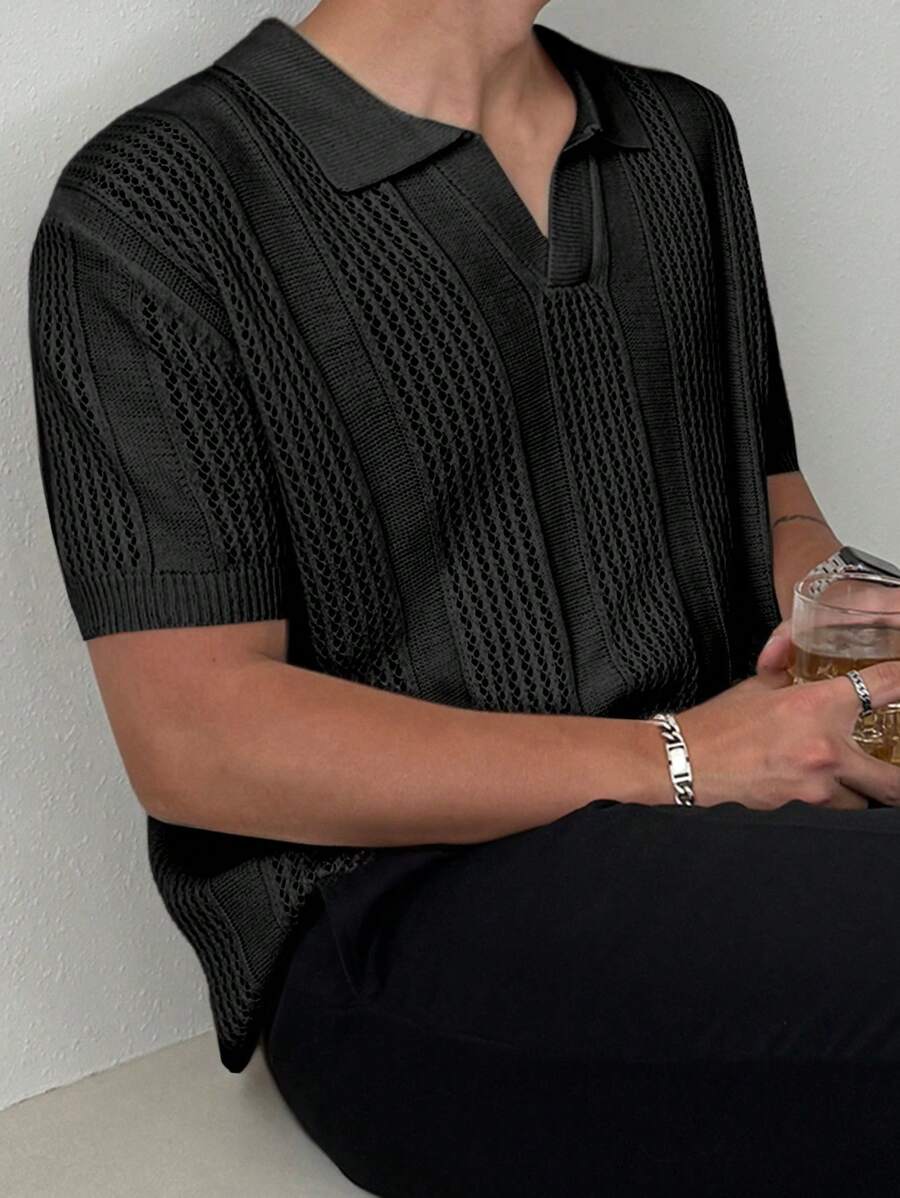 Chemises au crochet homme polo col V tricoté style élégant été