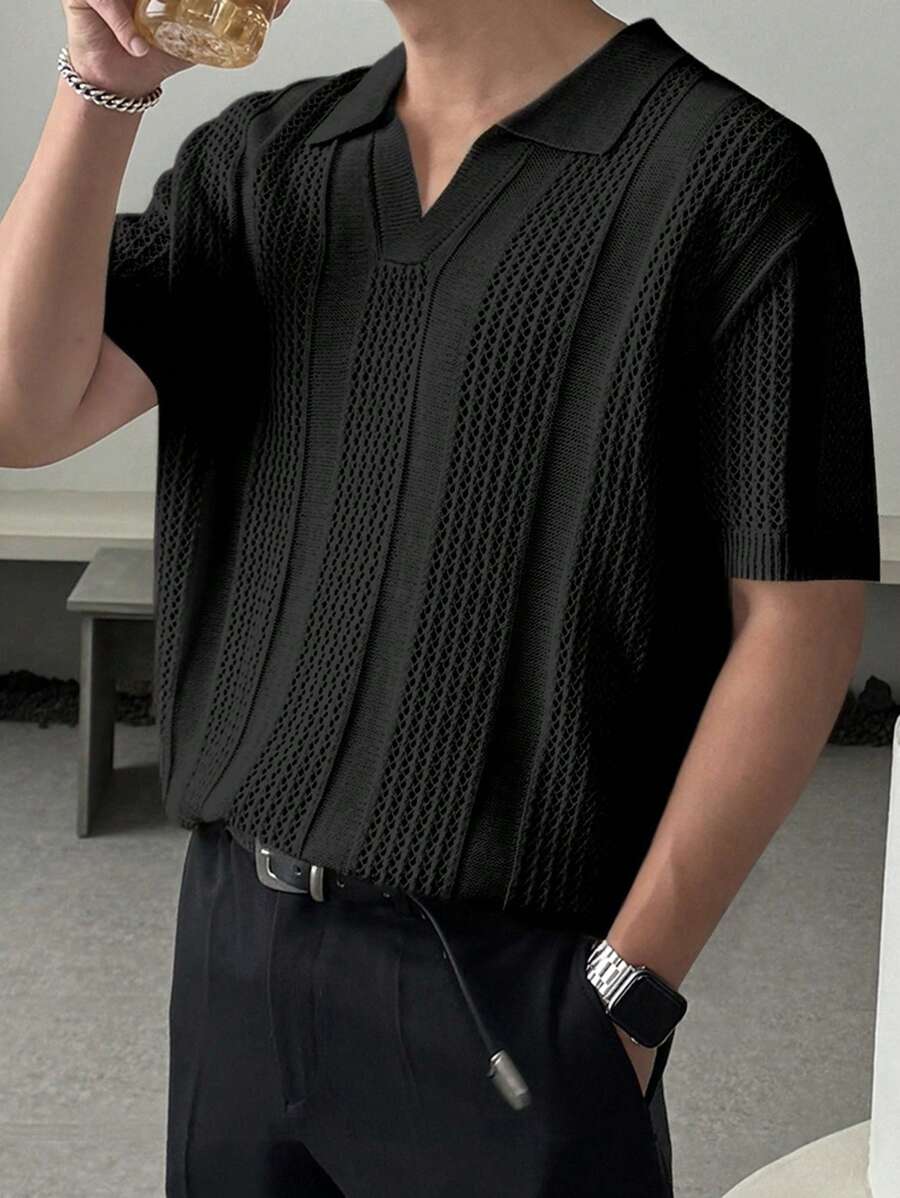 Chemises au crochet homme polo col V tricoté style élégant été