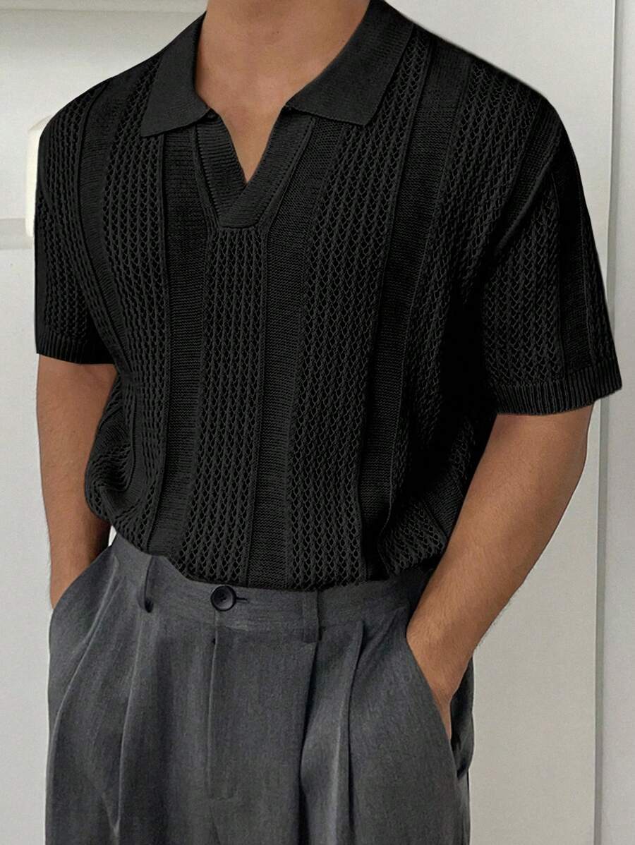 Chemises au crochet homme polo col V tricoté style élégant été