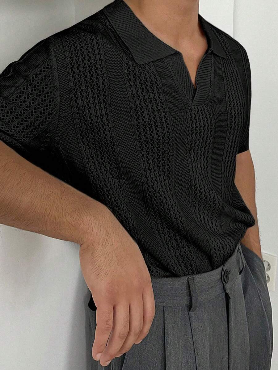 Chemises au crochet homme polo col V tricoté style élégant été