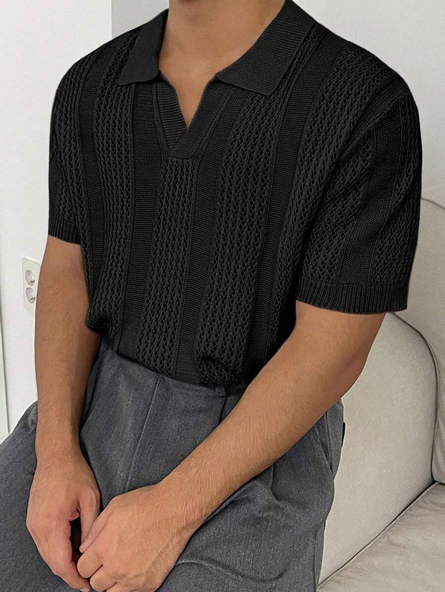 Chemises au crochet homme polo col V tricoté style élégant été