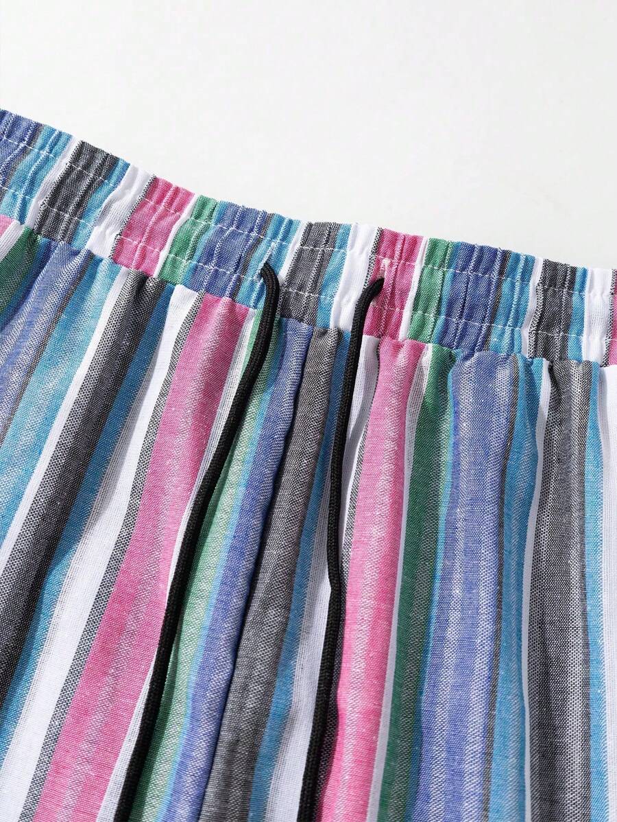 Chemise boutonnée rayée en lin et short à cordon de serrage - Ensemble été homme