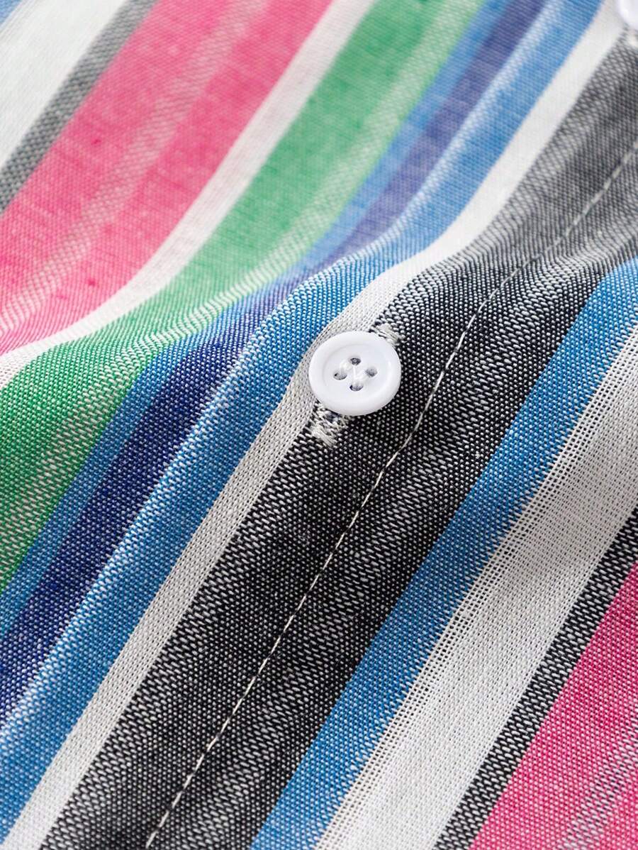 Chemise boutonnée rayée en lin et short à cordon de serrage - Ensemble été homme