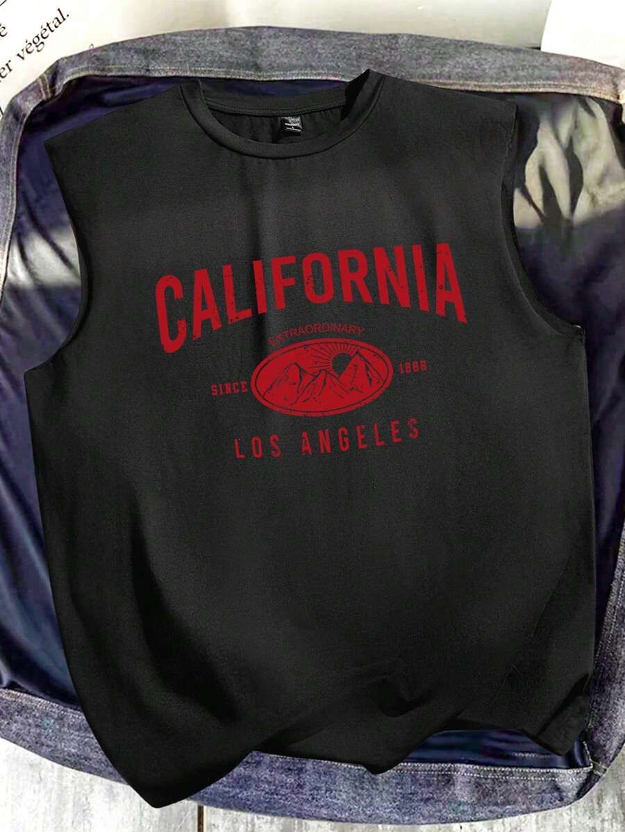 Chemise décontractée sans manches imprimée avec lettre graphique