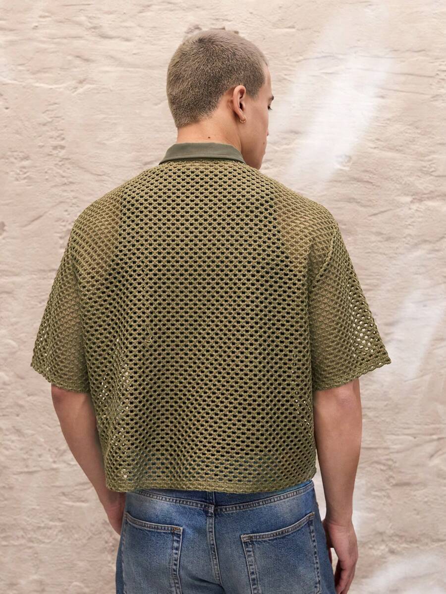 Chemise à manches courtes en jacquard tricoté - Style décontracté et ample