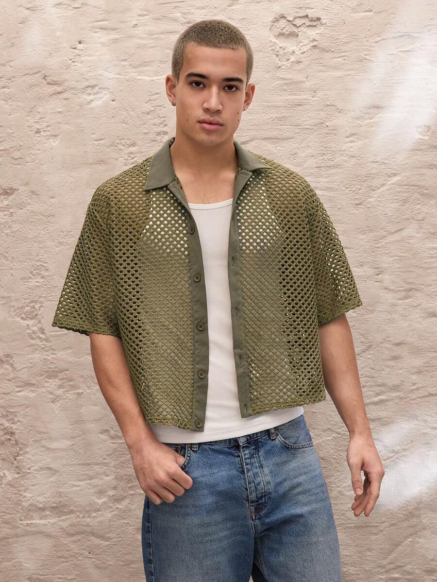 Chemise à manches courtes en jacquard tricoté - Style décontracté et ample