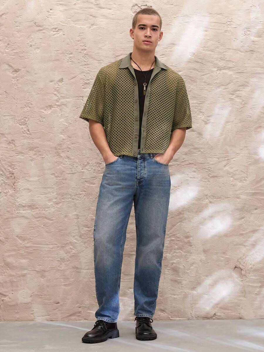 Chemise à manches courtes en jacquard tricoté - Style décontracté et ample