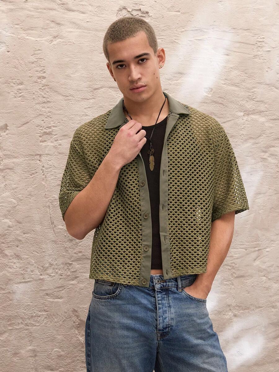 Chemise à manches courtes en jacquard tricoté - Style décontracté et ample