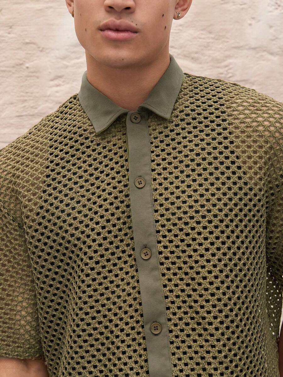 Chemise à manches courtes en jacquard tricoté - Style décontracté et ample